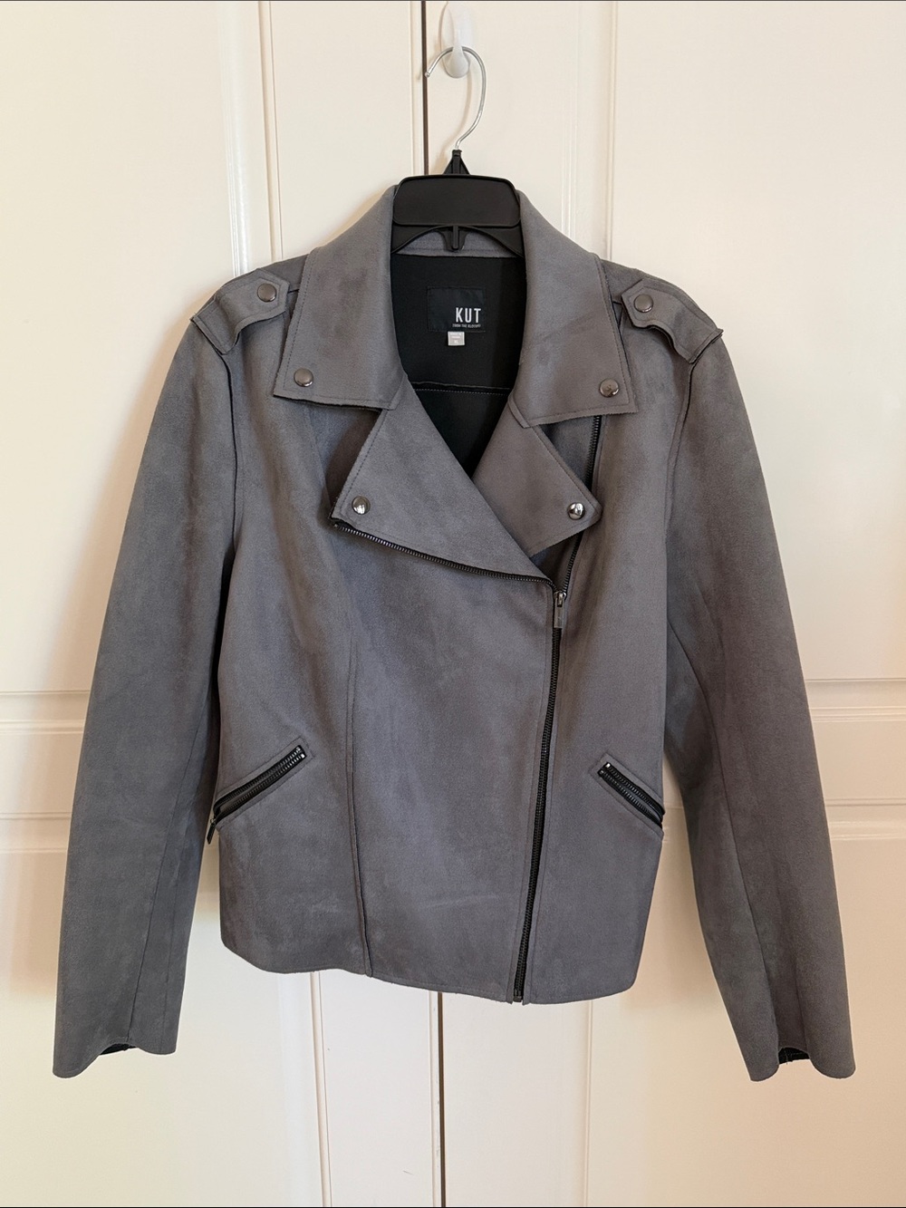 Kut from the Kloth Gray Faux Suede Asymmetrical Moto Jacket